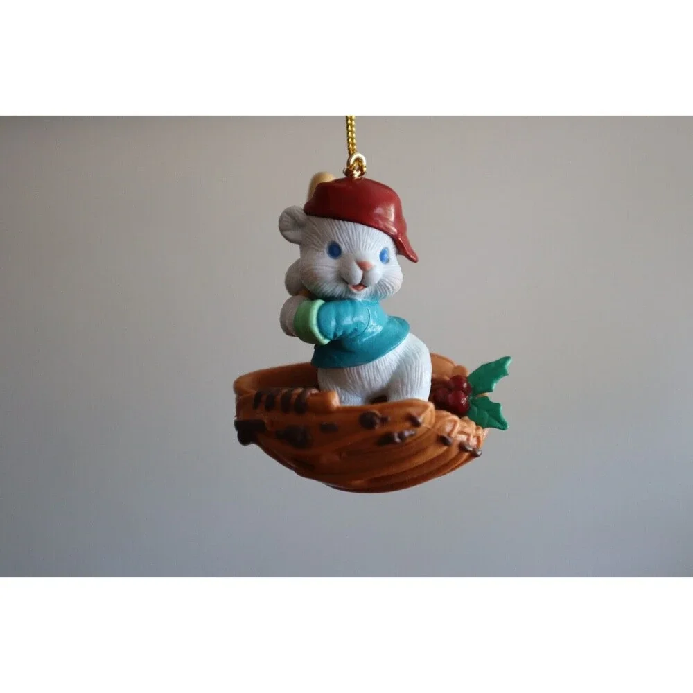 Lot 2x Baseball Bunny Rabbit Glove Bat Polar Bear Swinging Christmas Ornament